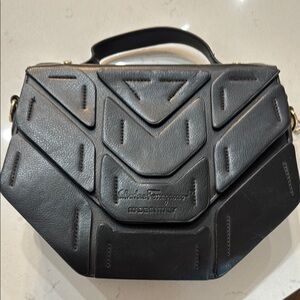 Salvatore Ferragamo Black Shoulder Bag with Geometric Design